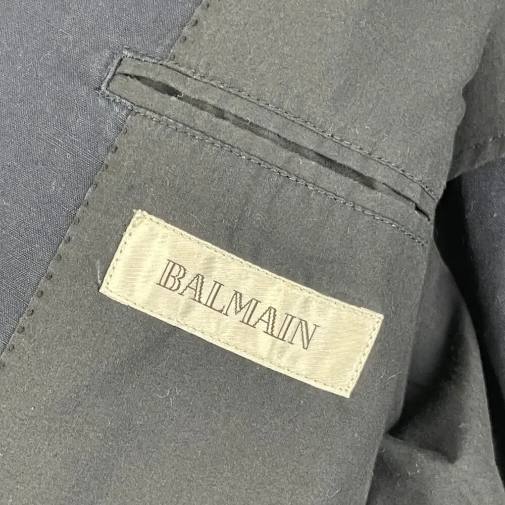 Balmain Blazer Jacket Mens 40R Blue Unstructured Cotton Linen Stretch Career